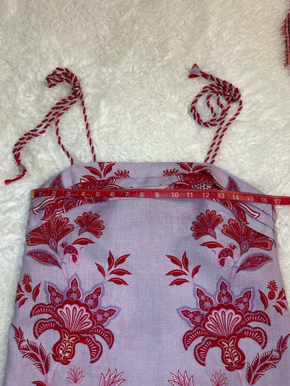 Farm Rio Porcelain Garden Linen Mini Dress Lilac Pink Floral Rope Strap Size S - Picture 10 of 14